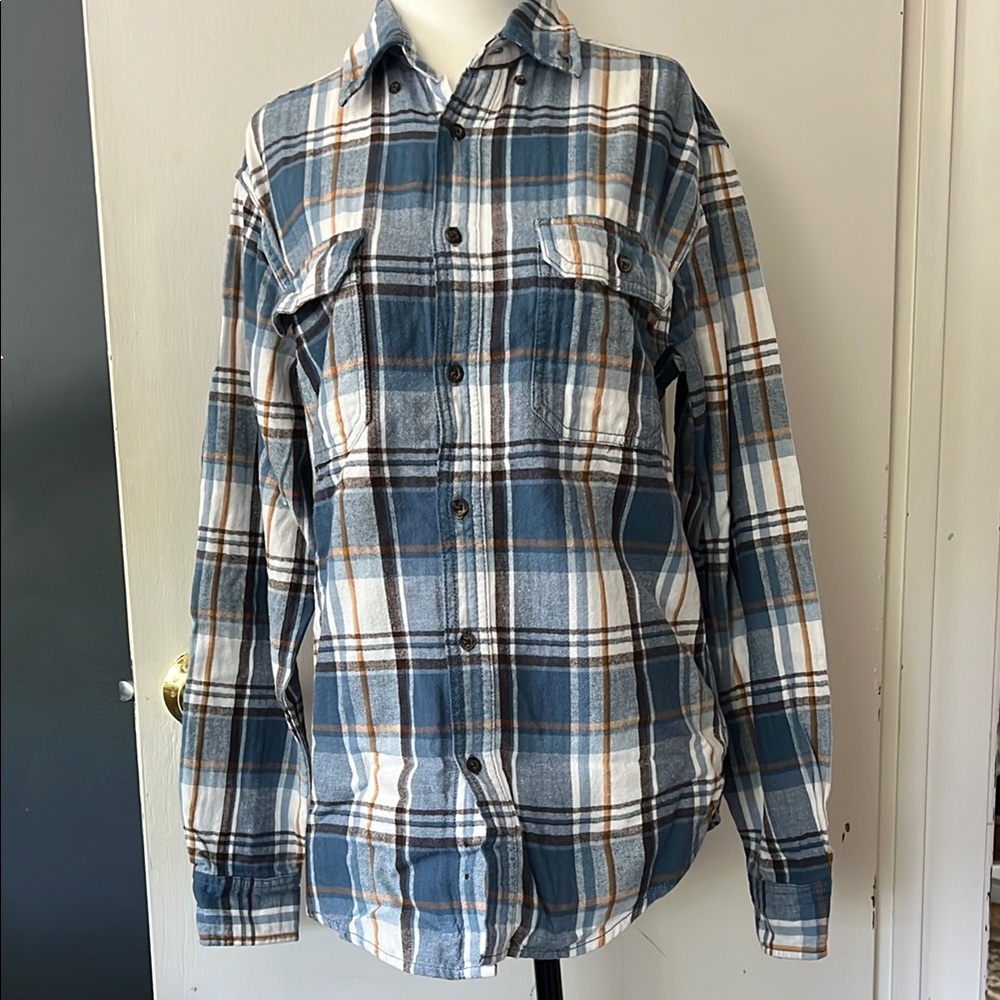 George | Men’s Size Small (34-36) Blue and White Plaid Button-Up Shirt